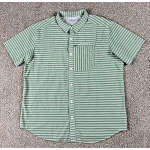 Columbia Omni Shade Shirt Men Extra Large Green Stripe Button Up Short Sleeve XL